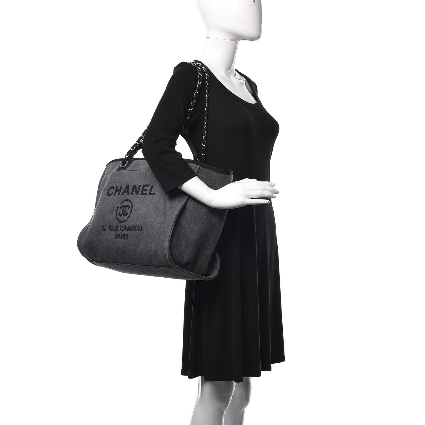 Canvas Sequin Large Deauville Tote Charcoal