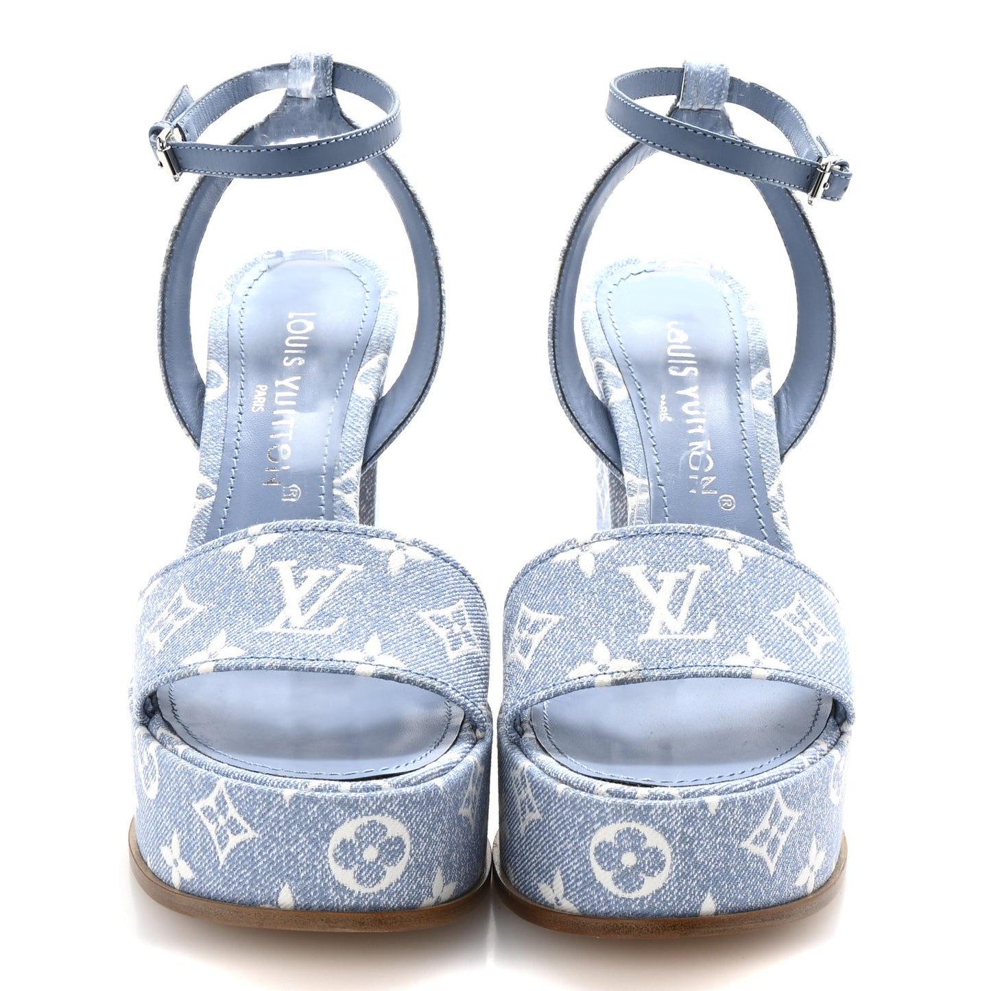 Monogram Jacquard Denim Platform Sandals 40 Blue
