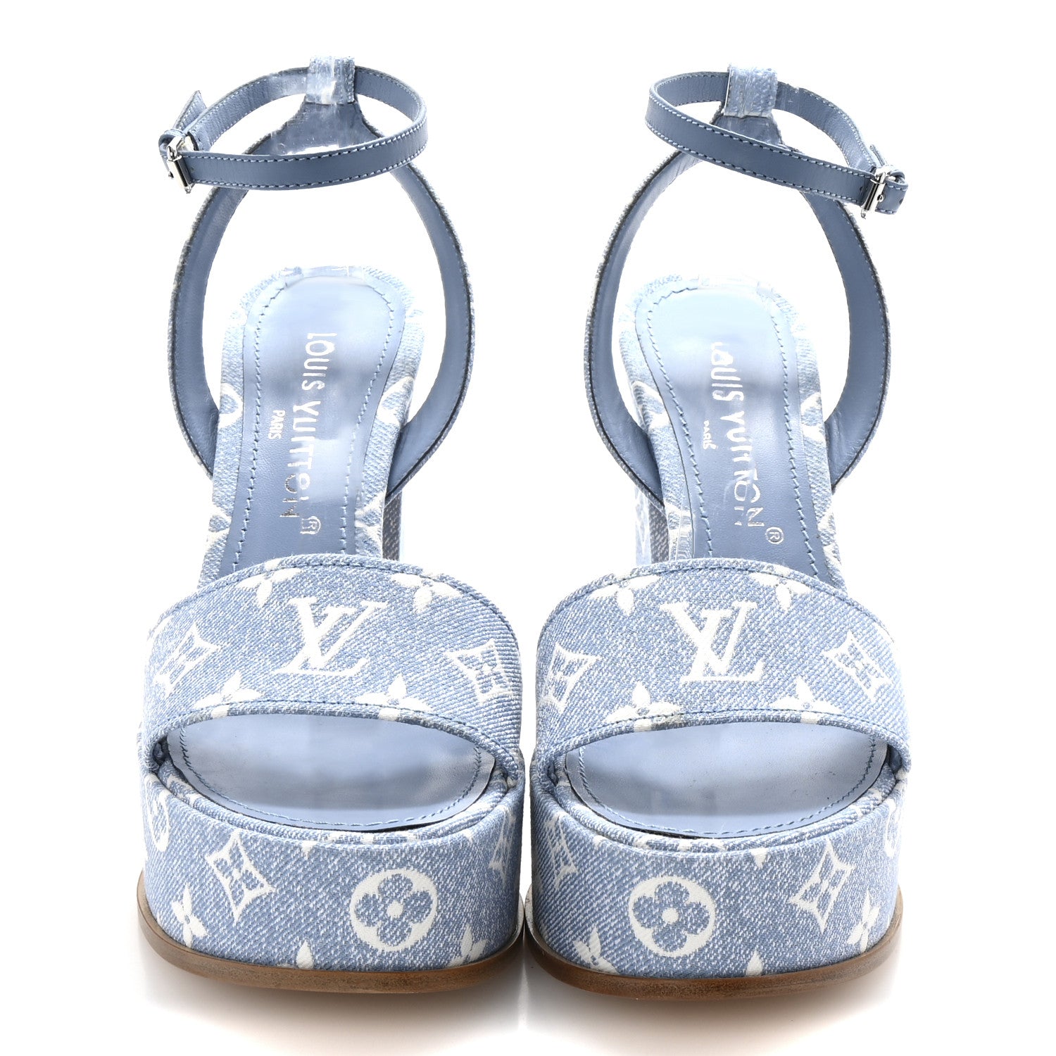 Louis Vuitton Monogram Jacquard Denim Platform Sandals 40 Blue 3 of 10