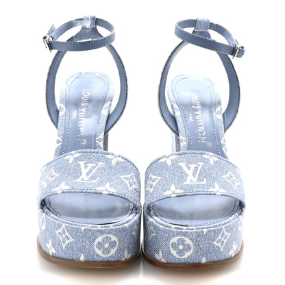 Louis Vuitton Monogram Jacquard Denim Platform Sandals 40 Blue 3 of 10
