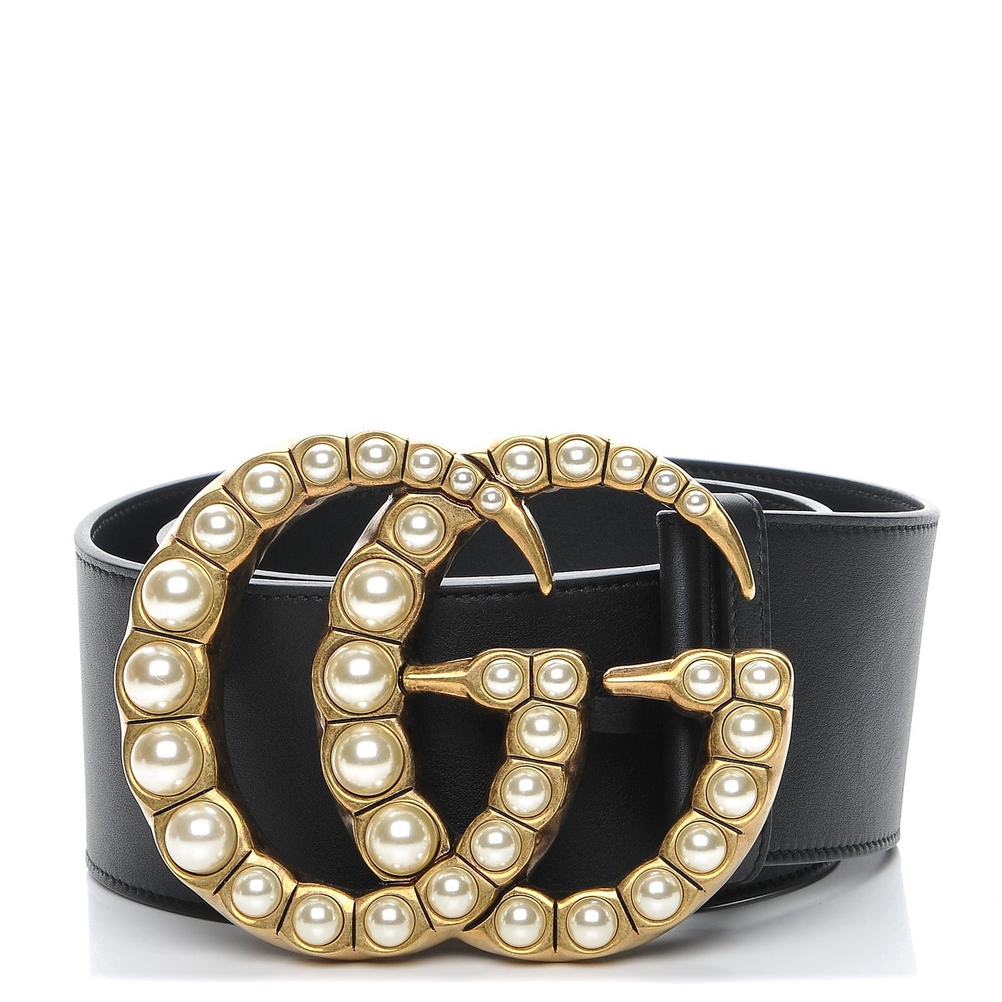 Moon Calfskin Pearl Double G 70mm Belt 80 32 Black Cream