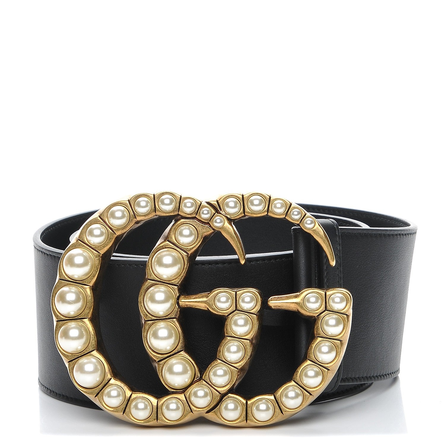 Gucci Moon Calfskin Pearl Double G 70mm Belt 80 32 Black Cream 1 of 6