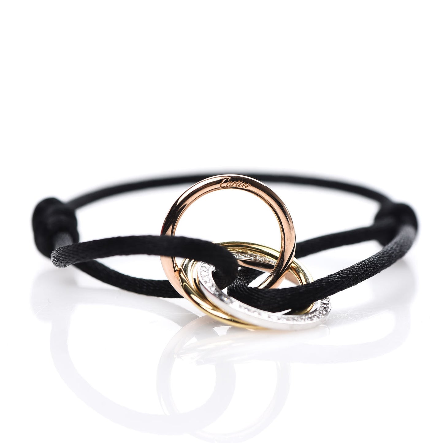 18K White Yellow Pink Gold Diamond Trinity Cord Bracelet Black