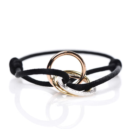 Cartier 18K White Yellow Pink Gold Diamond Trinity Cord Bracelet Black 5 of 6