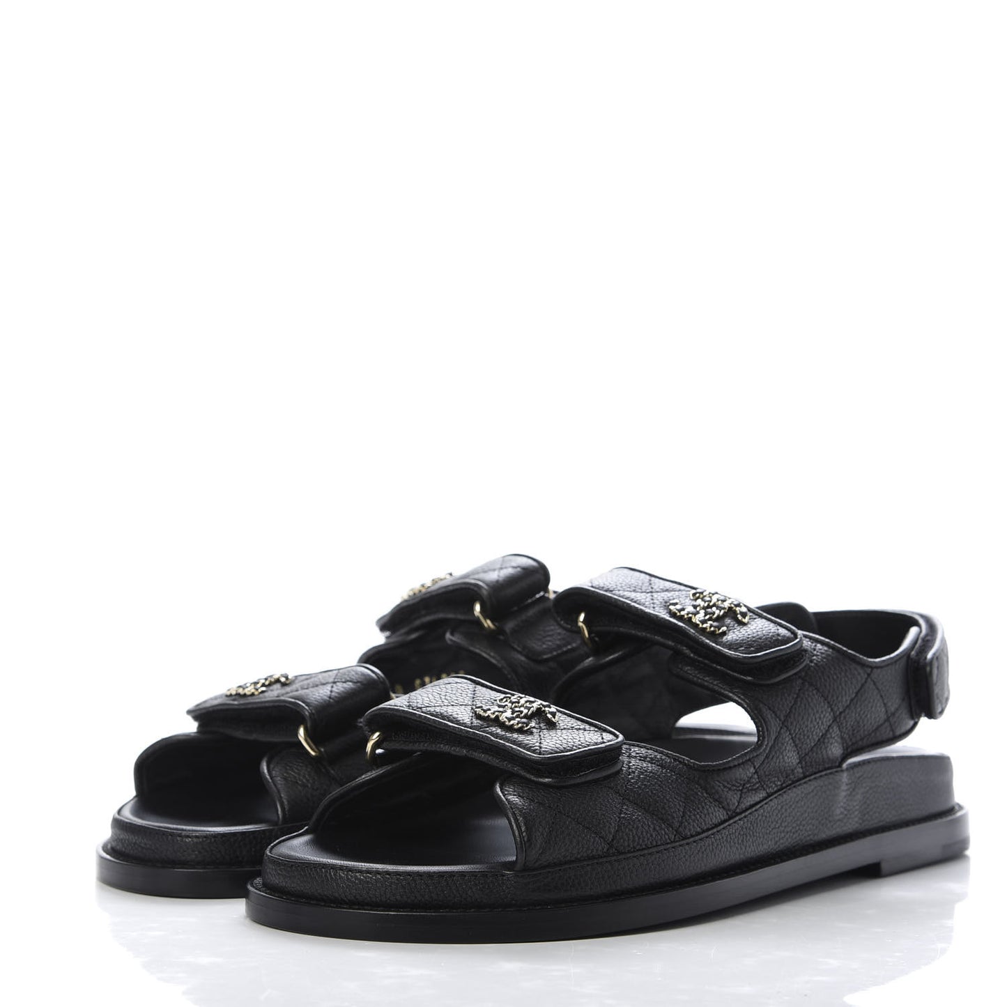Grained Calfskin Velcro Dad Sandals 38 Black