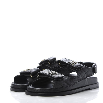 Chanel Grained Calfskin Velcro Dad Sandals 38 Black 3 of 10