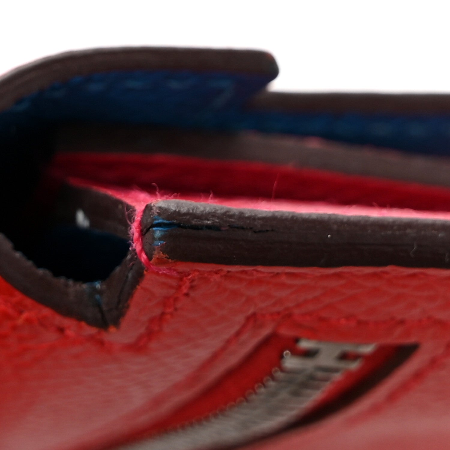 Hermes Epsom Tri-Color Kelly Pocket Compact Wallet Rouge Coeur Rose Extreme Bleu Zanzibar 9 of 9
