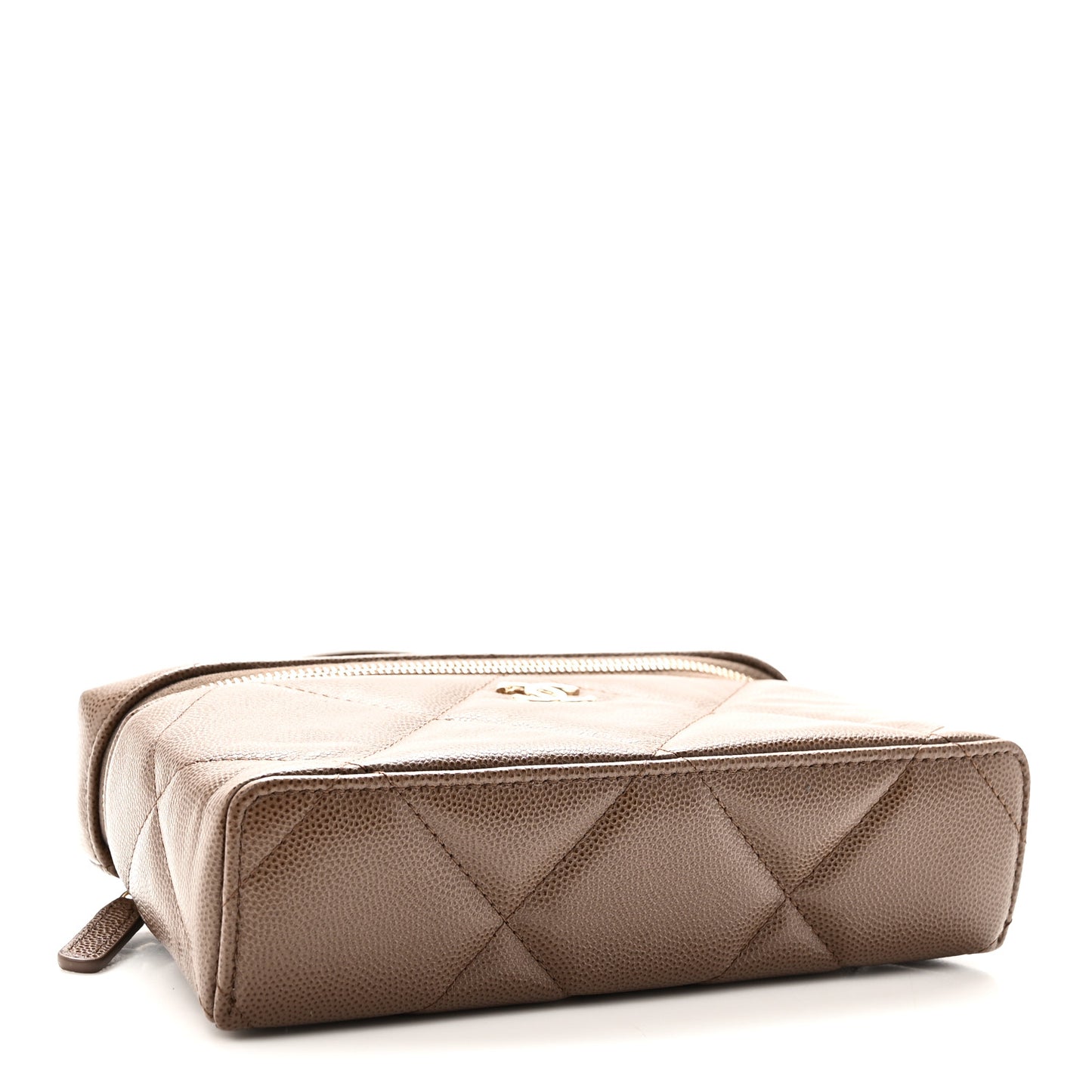 Caviar Quilted Top Handle Slim Vanity With Chain  Light Brown