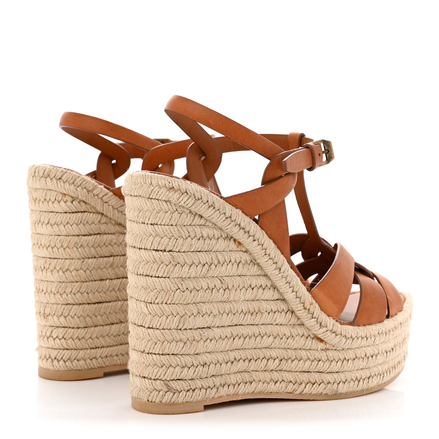 Calfskin 85 Platform Espadrille Wedge Sandals 38 Brown