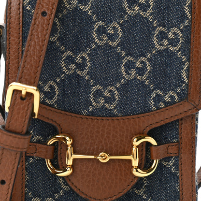 Gucci New Denim GG Monogram Dollar Calfskin Mini Horsebit 1955 Crossbody Bag Blue Tea Cuir Epilog 8 of 10