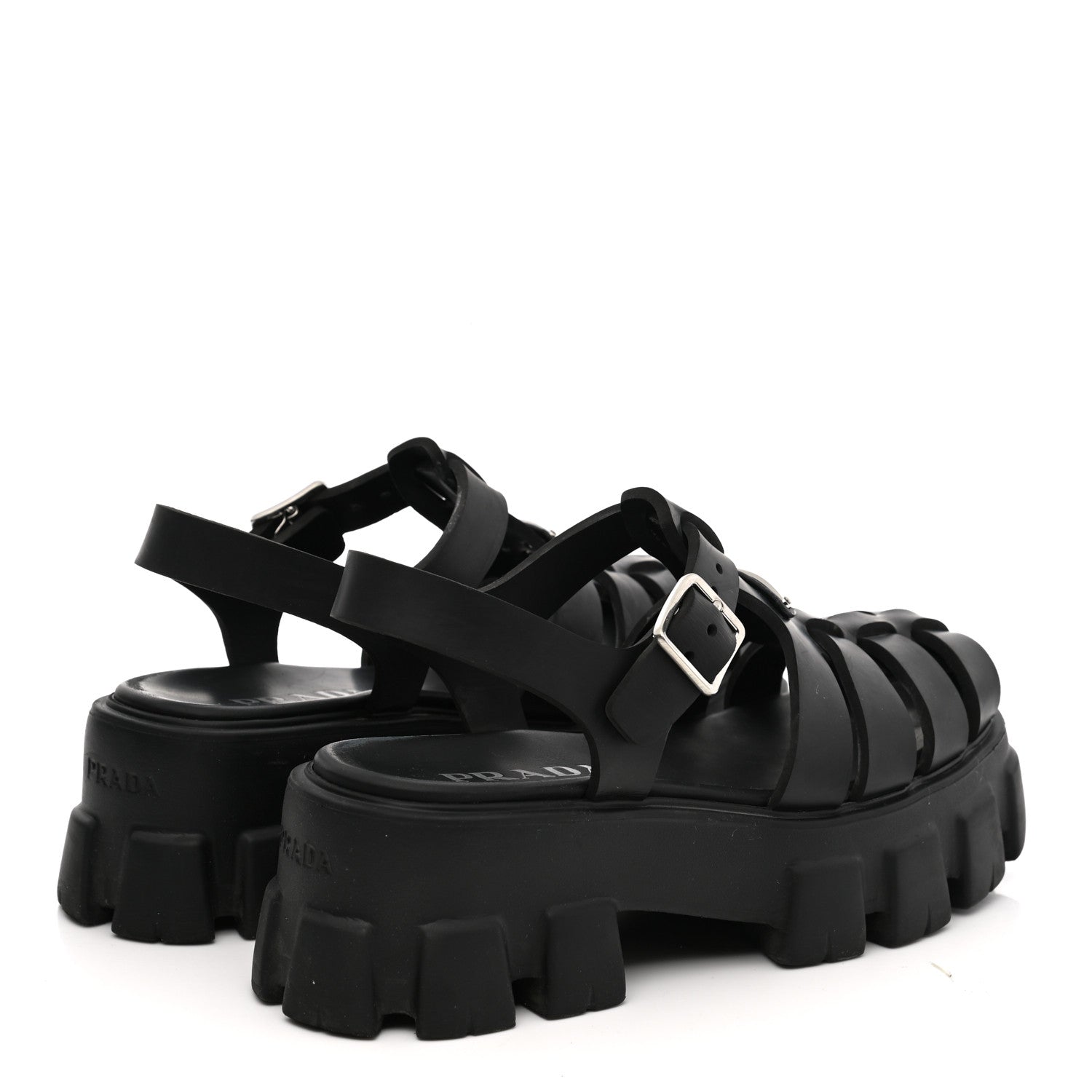 Prada Foam Rubber Triangle Logo Monolith 55mm Cage Sandals 38 Black 4 of 7
