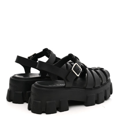 Prada Foam Rubber Triangle Logo Monolith 55mm Cage Sandals 38 Black 4 of 7