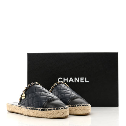 Chanel Lambskin Quilted CC Chain Espadrille Mules 36 Black Navy 9 of 9