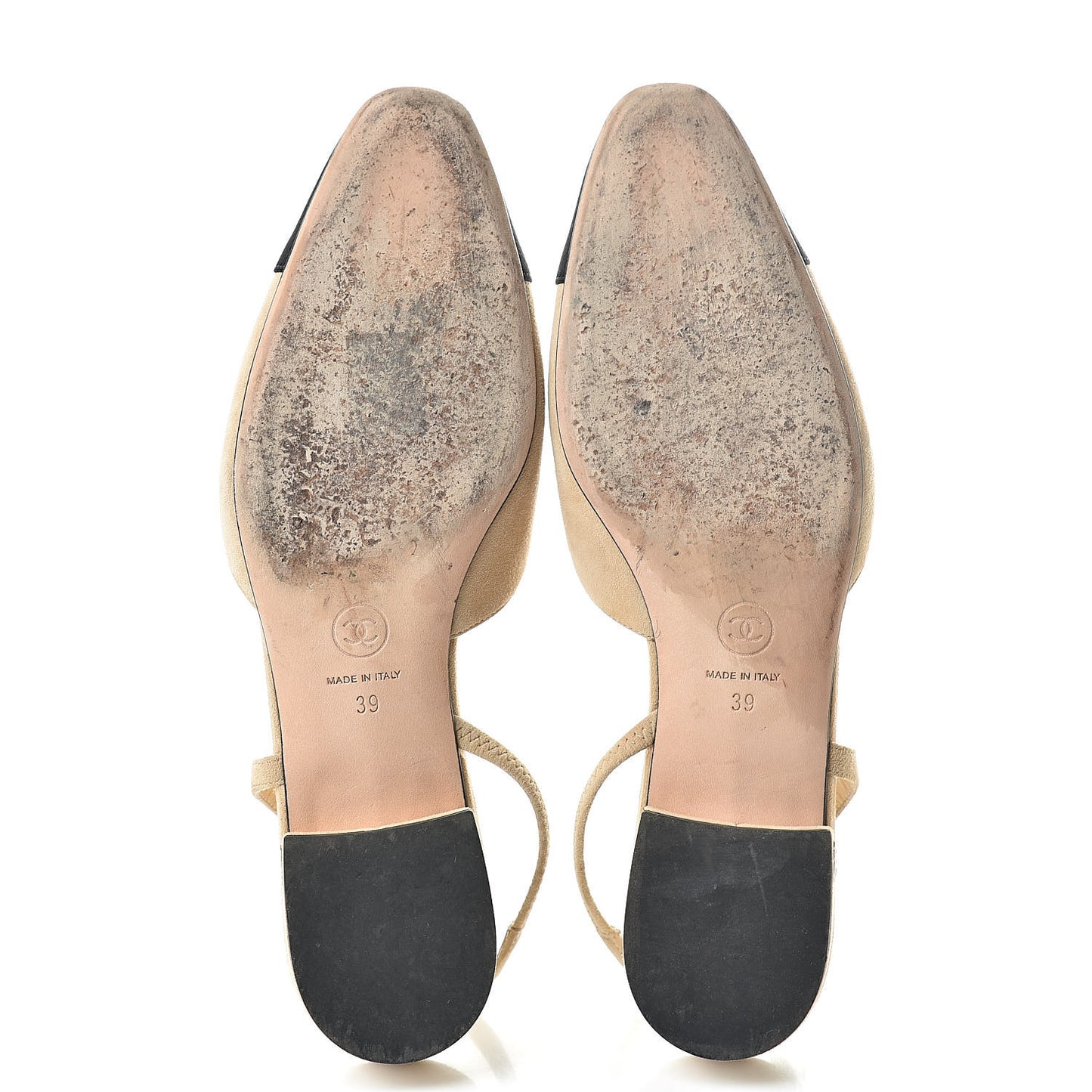 Kid Suede Satin Cap Toe CC Slingback Pumps 39 Beige Black