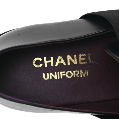 Chanel Calfskin Elastic Lace Up Cap Toe CC Loafers 38.5 Black 7 of 10