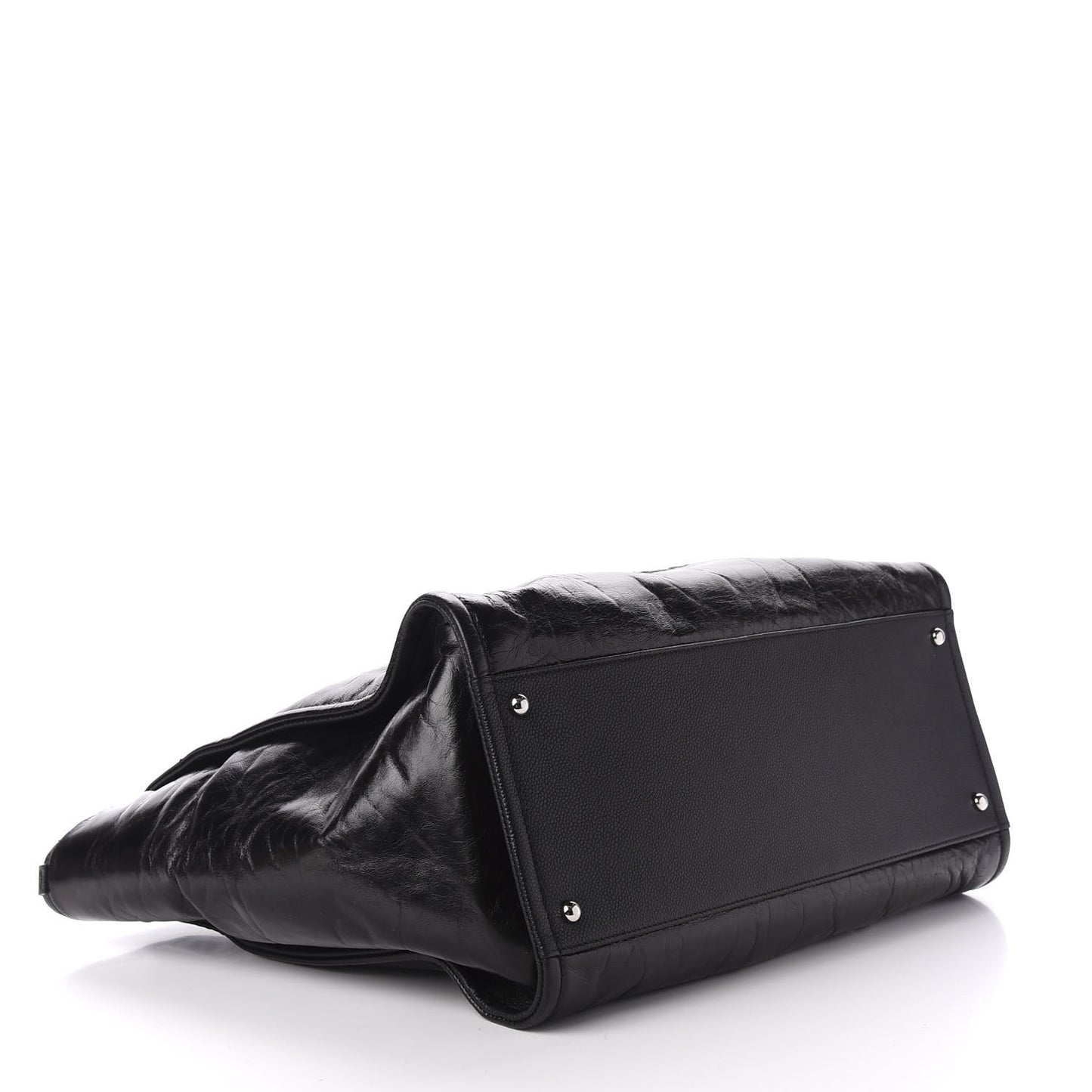 Glazed Calfskin Medium Deauville Tote Black