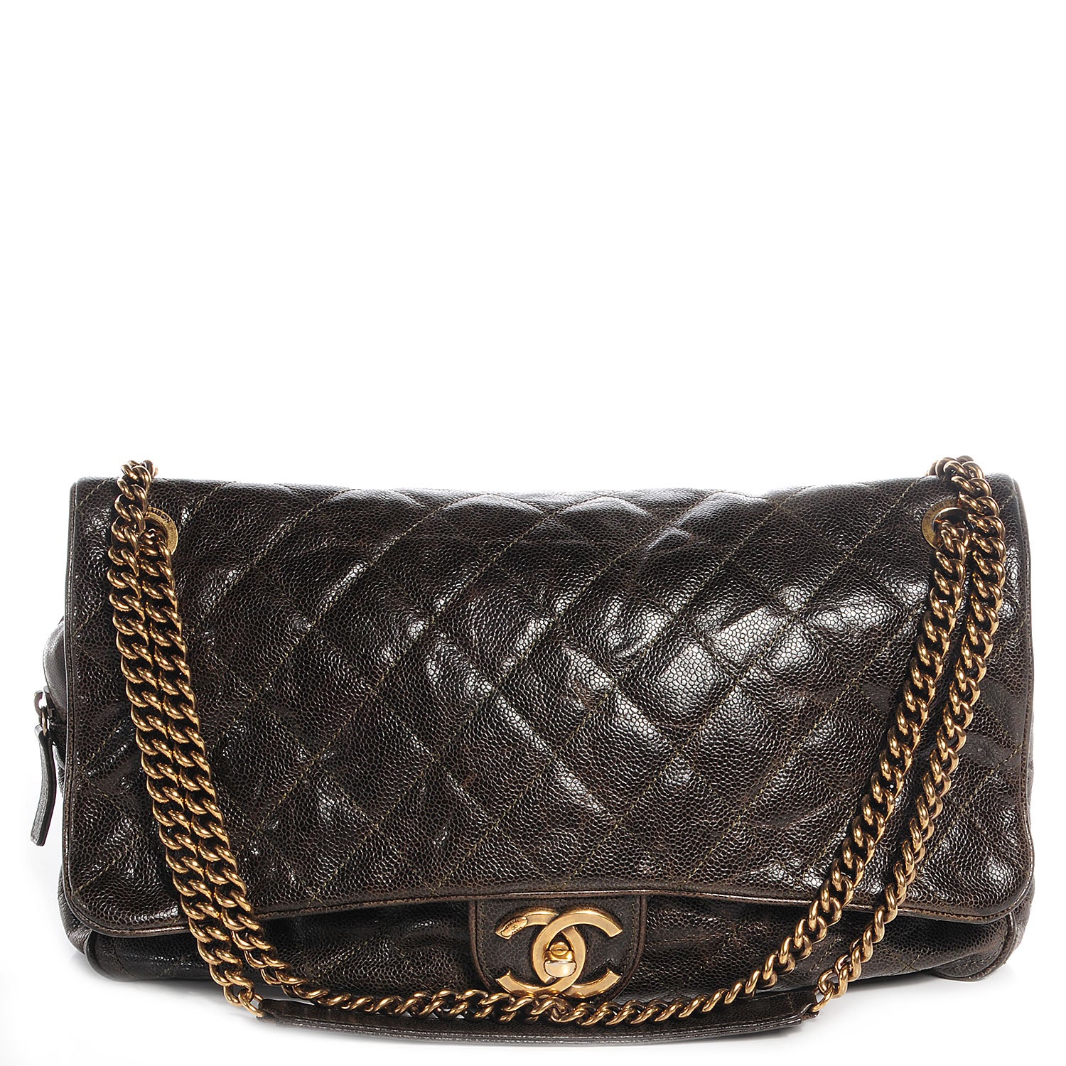 Chanel Crumpled Grained Calfskin Maxi Shiva Flap Khaki 1 of 9