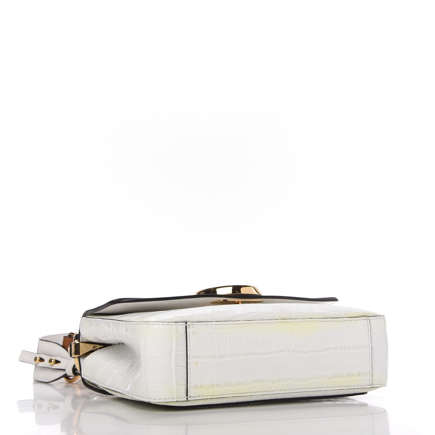 Calfskin Crocodile Embossed Small C Double Carry Brilliant White