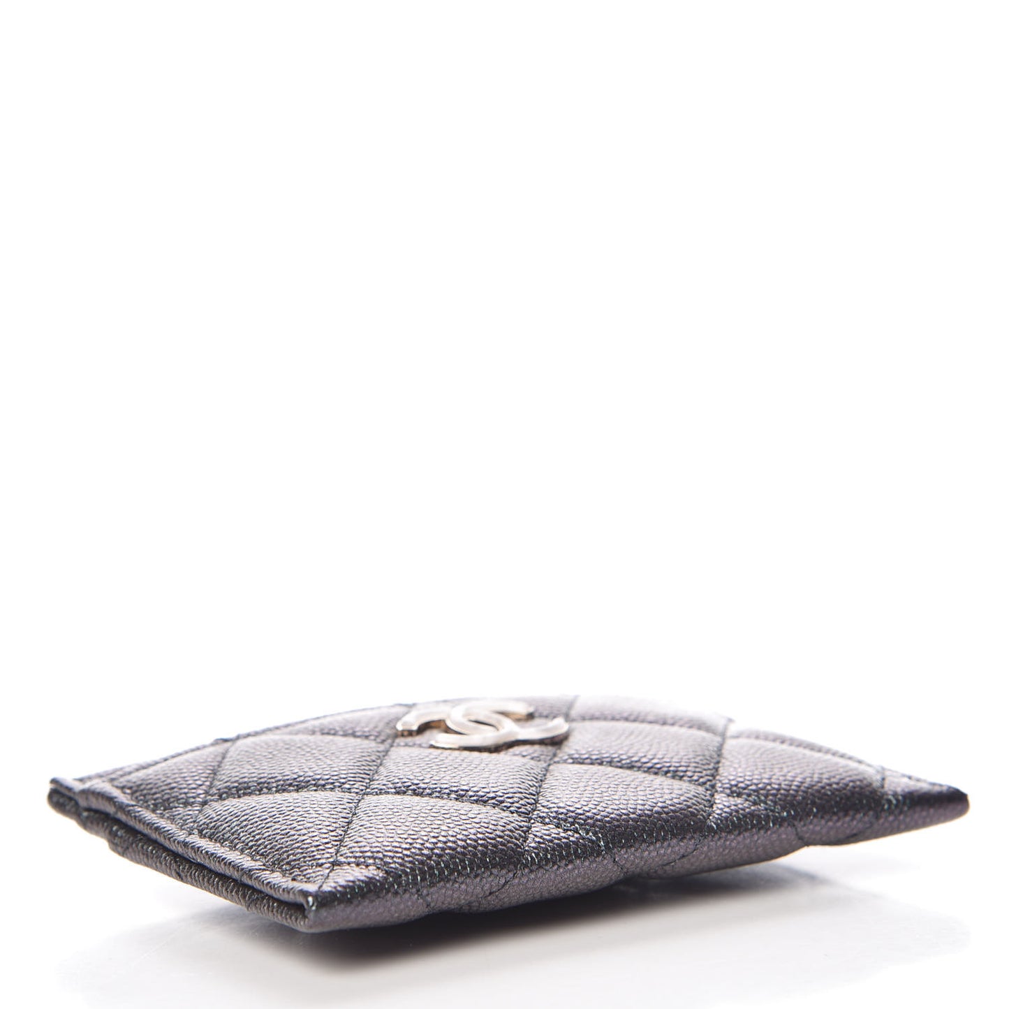 Iridescent Caviar Quilted Card Holder Black