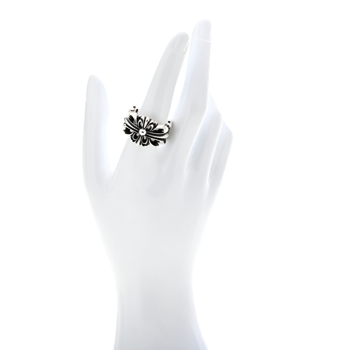 Chrome Hearts Sterling Silver Double Floral Cross Ring 60 9 2 of 6