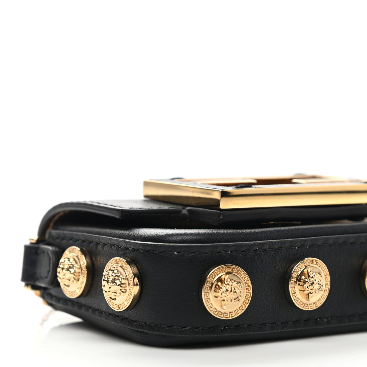 X VERSACE Vitello Seta Fendace Studded Nano Brooch Baguette Black