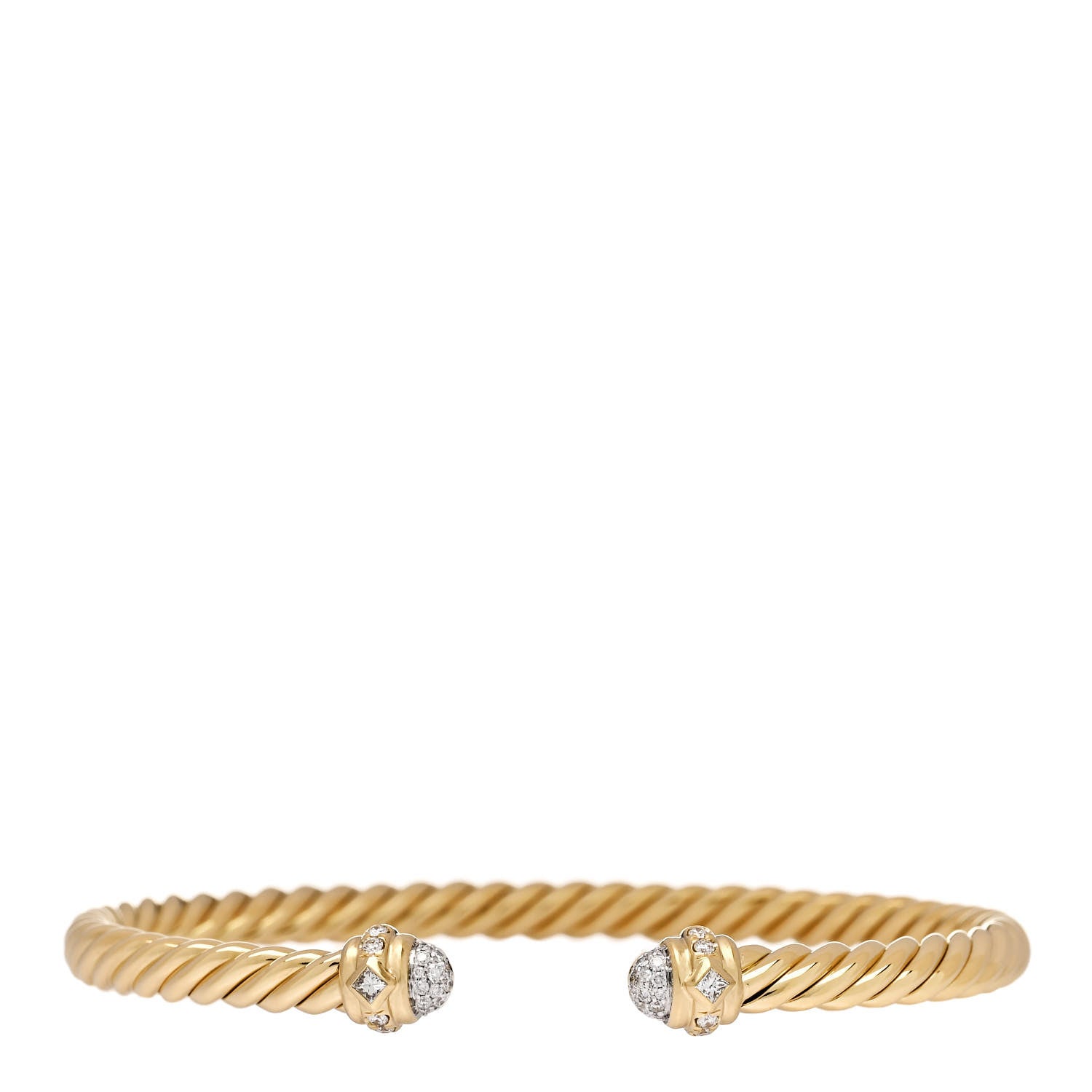 David Yurman 18K Yellow Gold Diamond 4.5mm Renaissance Oval Cablespira Bracelet 1 of 4