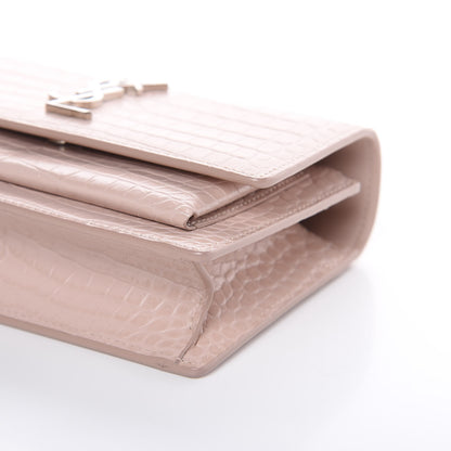 Saint Laurent Calfskin Crocodile Embossed Monogram Sunset Chain Wallet Soft Nude 8 of 9