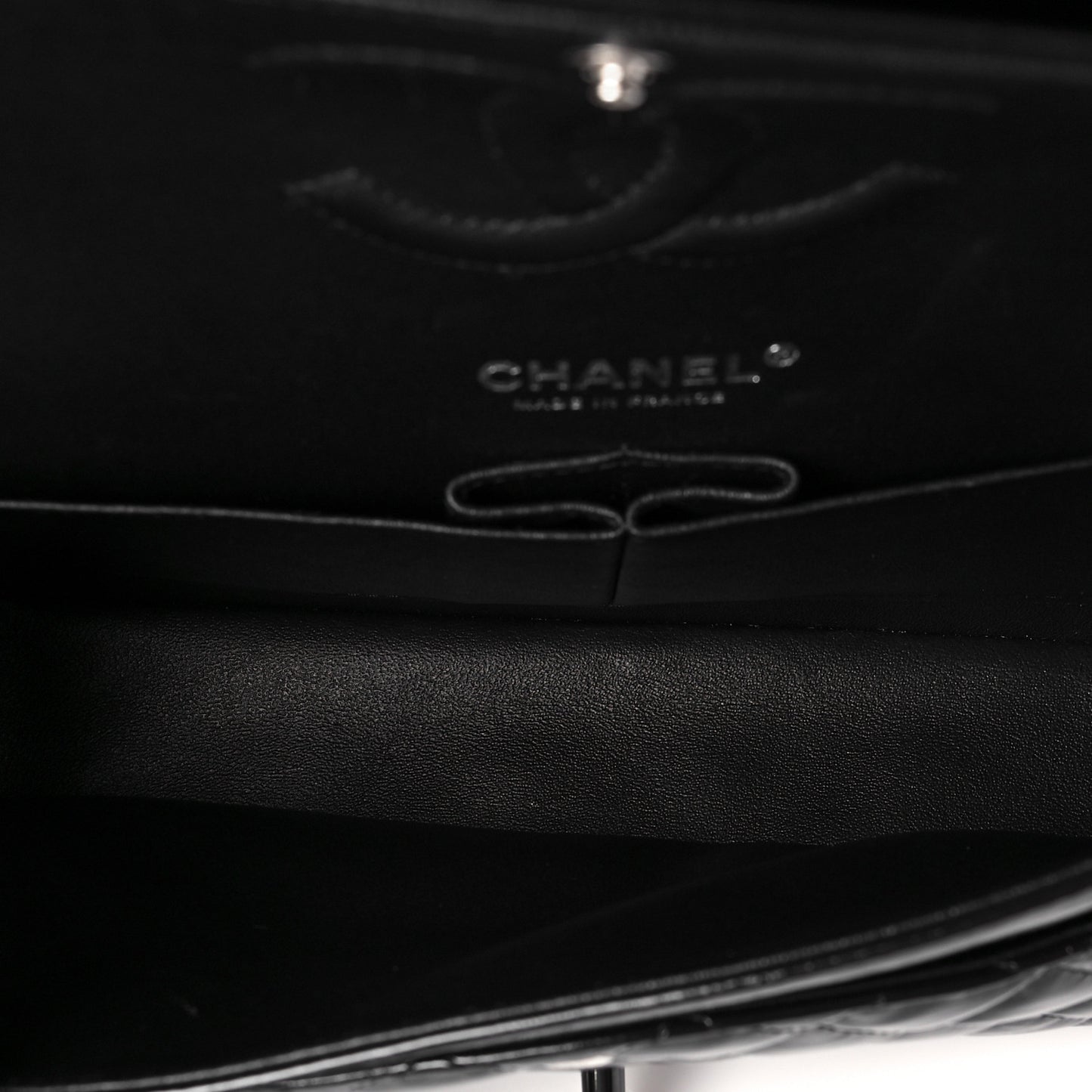 Shiny Crumpled Calfskin Quilted Medium Double Flap So Black