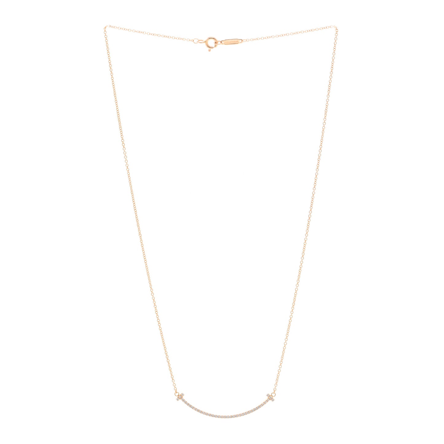 18K Rose Gold Diamond Small T Smile Pendant Necklace