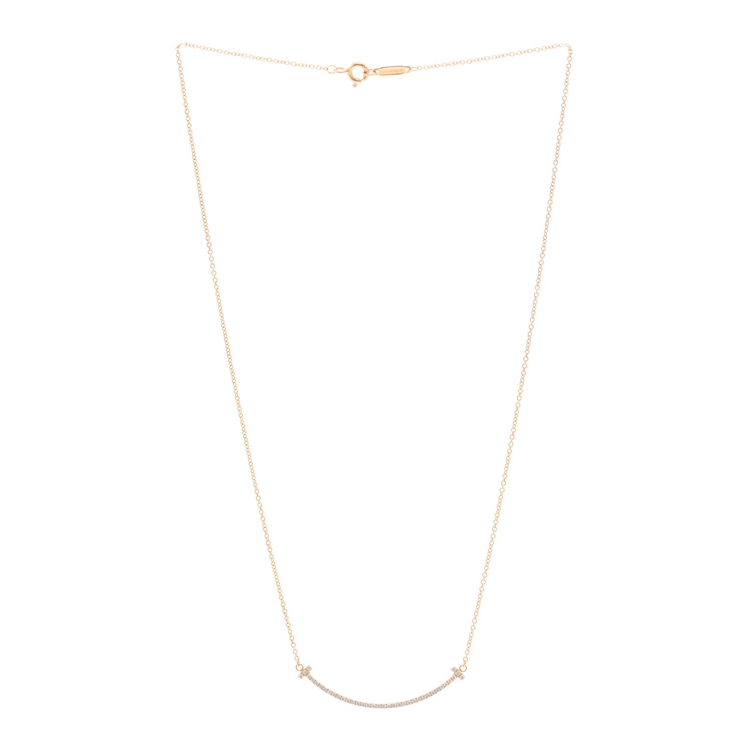 Tiffany 18K Rose Gold Diamond Small T Smile Pendant Necklace 3 of 4