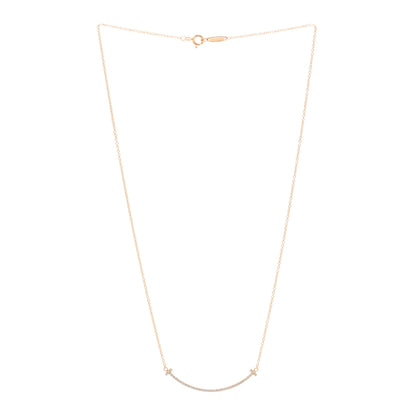 Tiffany 18K Rose Gold Diamond Small T Smile Pendant Necklace 3 of 4
