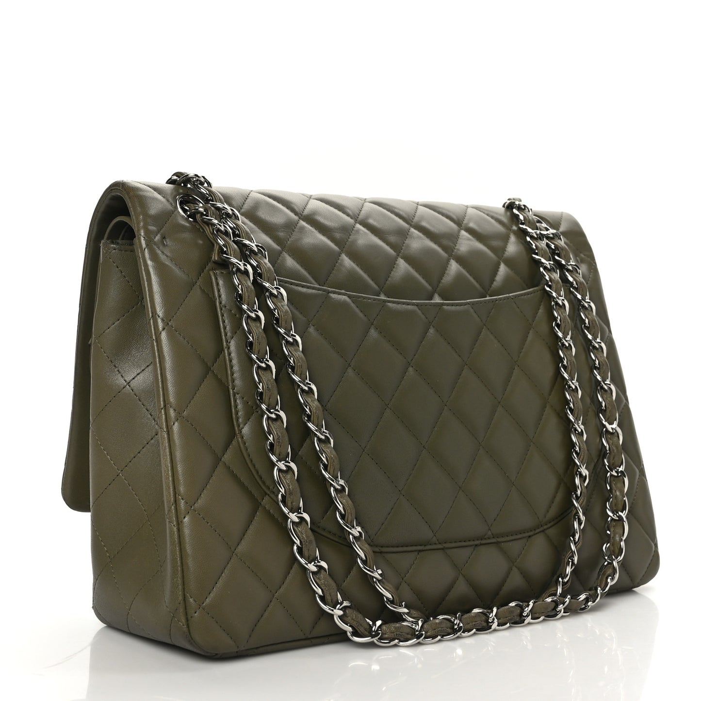 Lambskin Quilted Maxi Double Flap Green