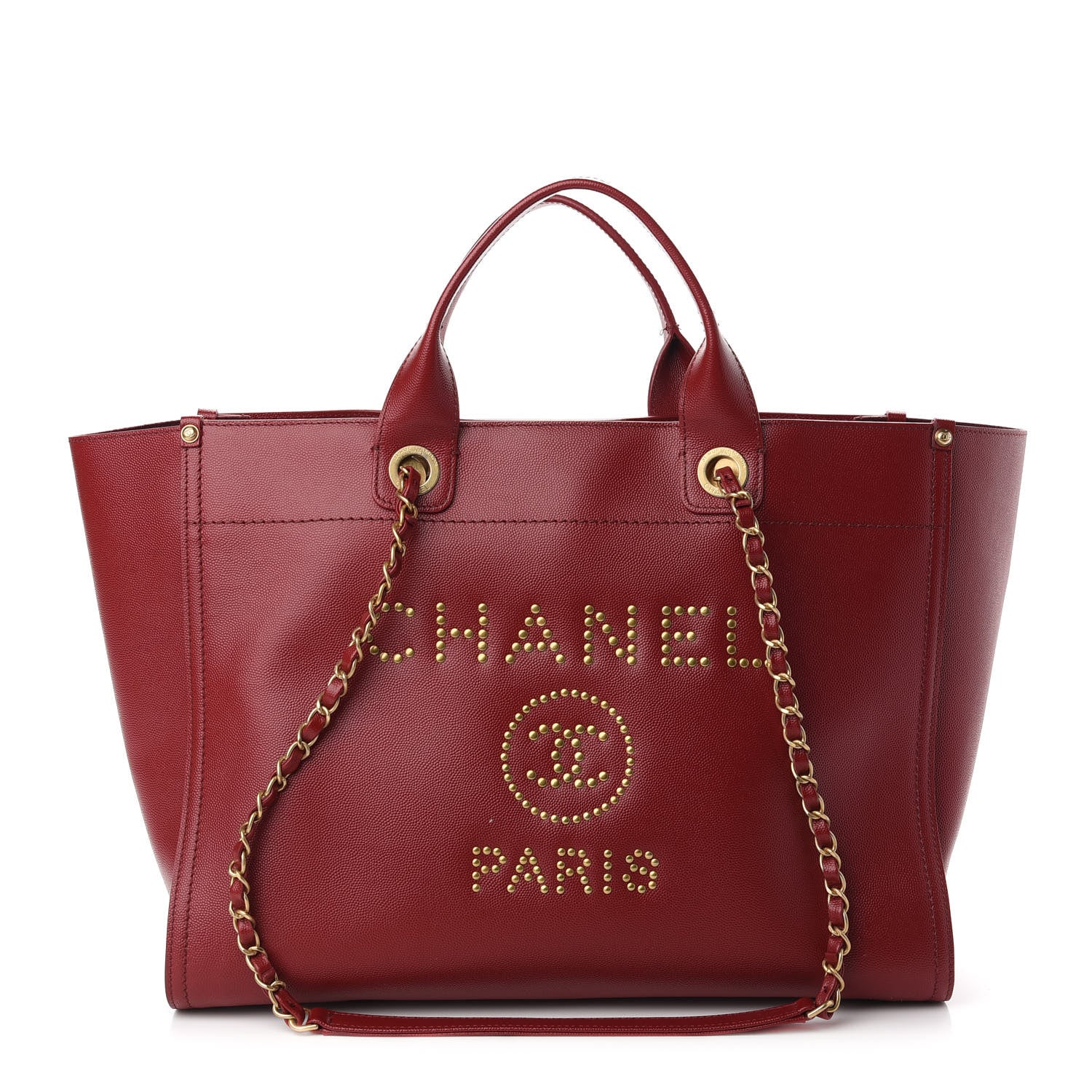 Chanel Caviar Medium Studded Deauville Tote Red 1 of 12