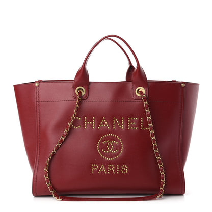 Chanel Caviar Medium Studded Deauville Tote Red 1 of 12