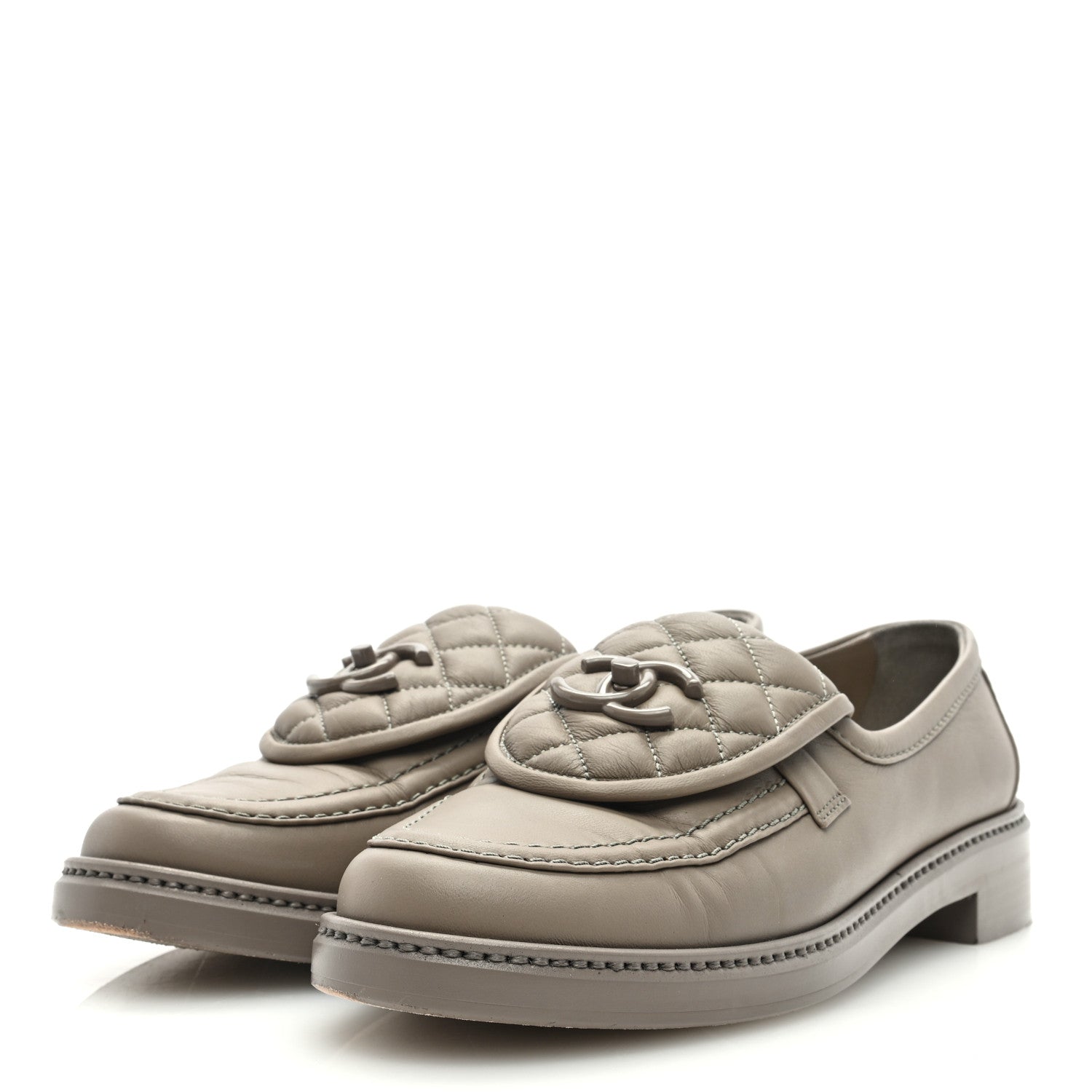 Chanel Lambskin Quilted CC Turnlock Loafers 39.5 Grey 2 of 11