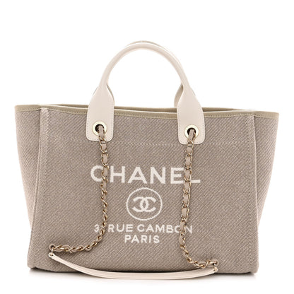 Chanel Mixed Fibers Calfskin Small Deauville Tote Beige White 3 of 10