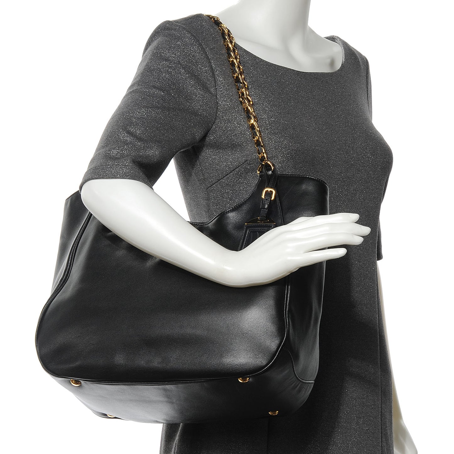 Soft Calf Chain Tote Nero Black