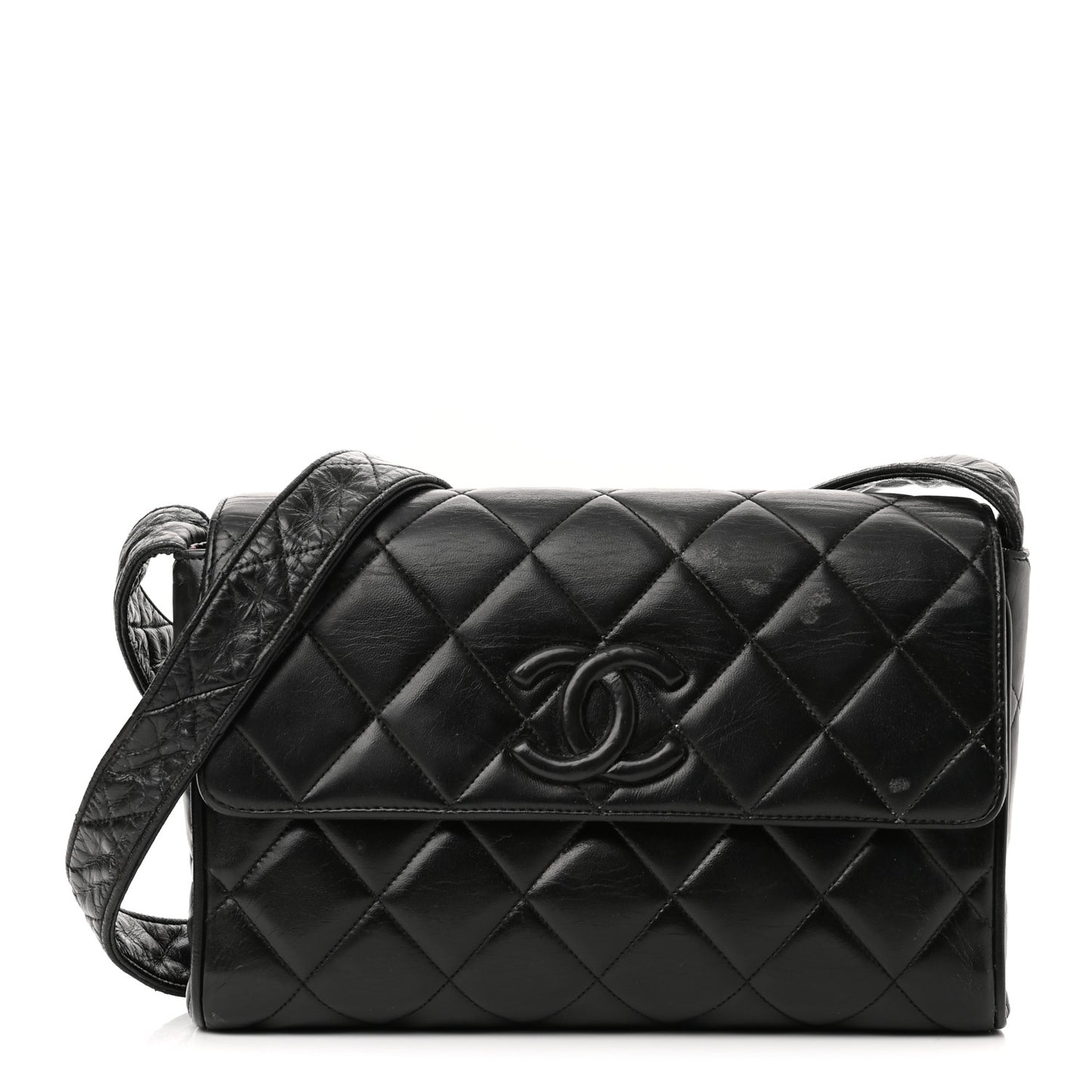 Lambskin Quilted CC Single Flap Shoulder Bag Black