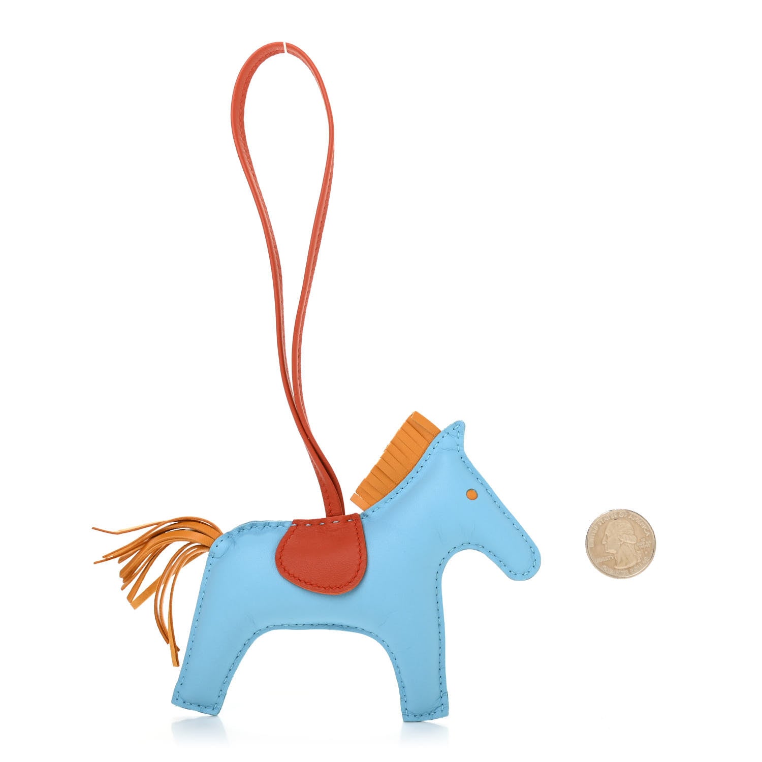 Hermes Milo Lambskin Grigri Rodeo Horse Bag Charm MM Celeste Naturel Bouton D'Or Cornaline 2 of 4