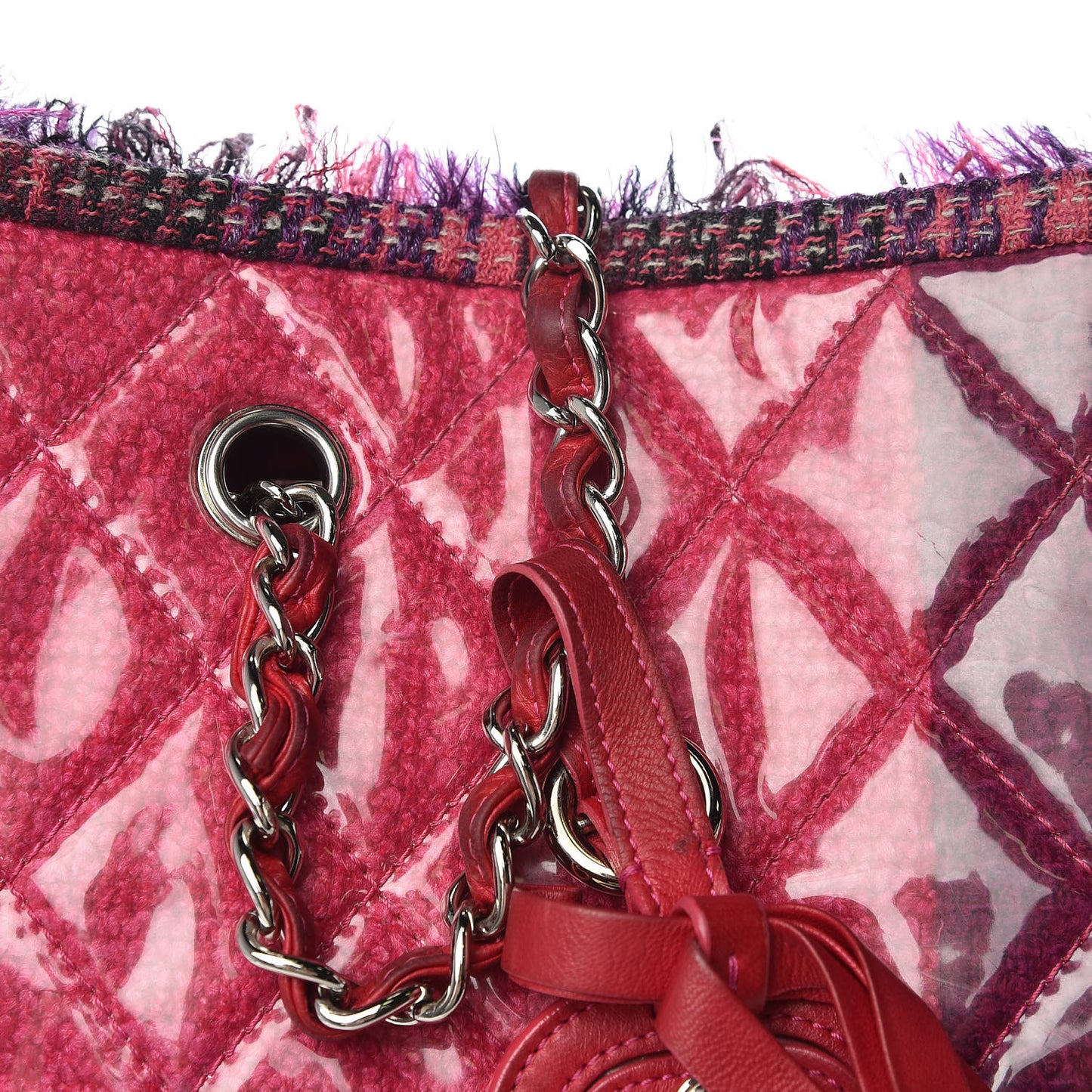 Vinyl Funny Tweed Patchwork Tote Fuchsia