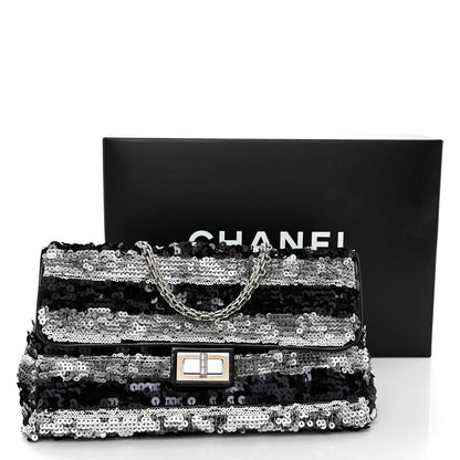 Chanel Sequin Striped Medium Reissue Flap Black Silver 10 of 10
