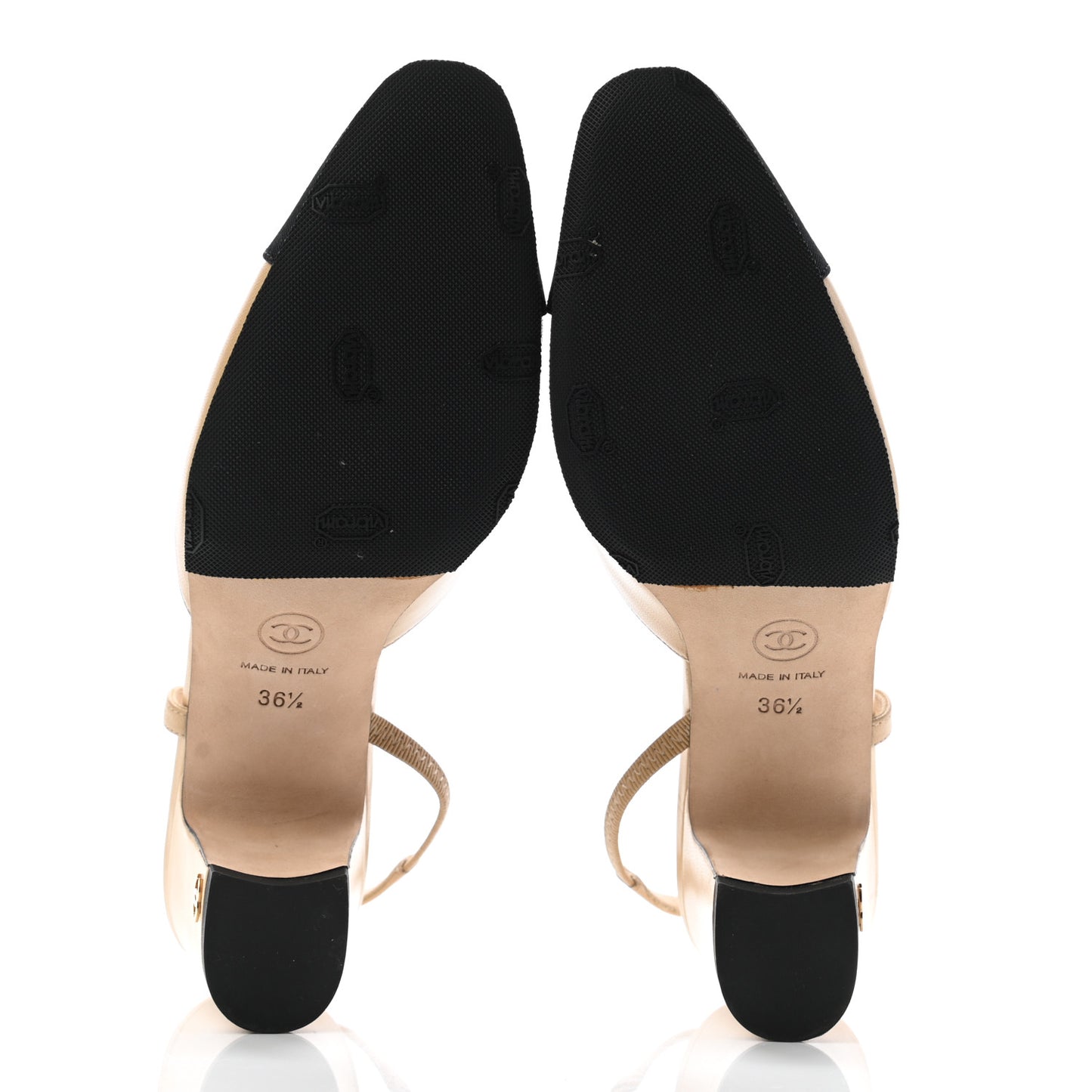 Goatskin Grosgrain Cap Toe CC Slingback Pumps 36.5 Beige Black