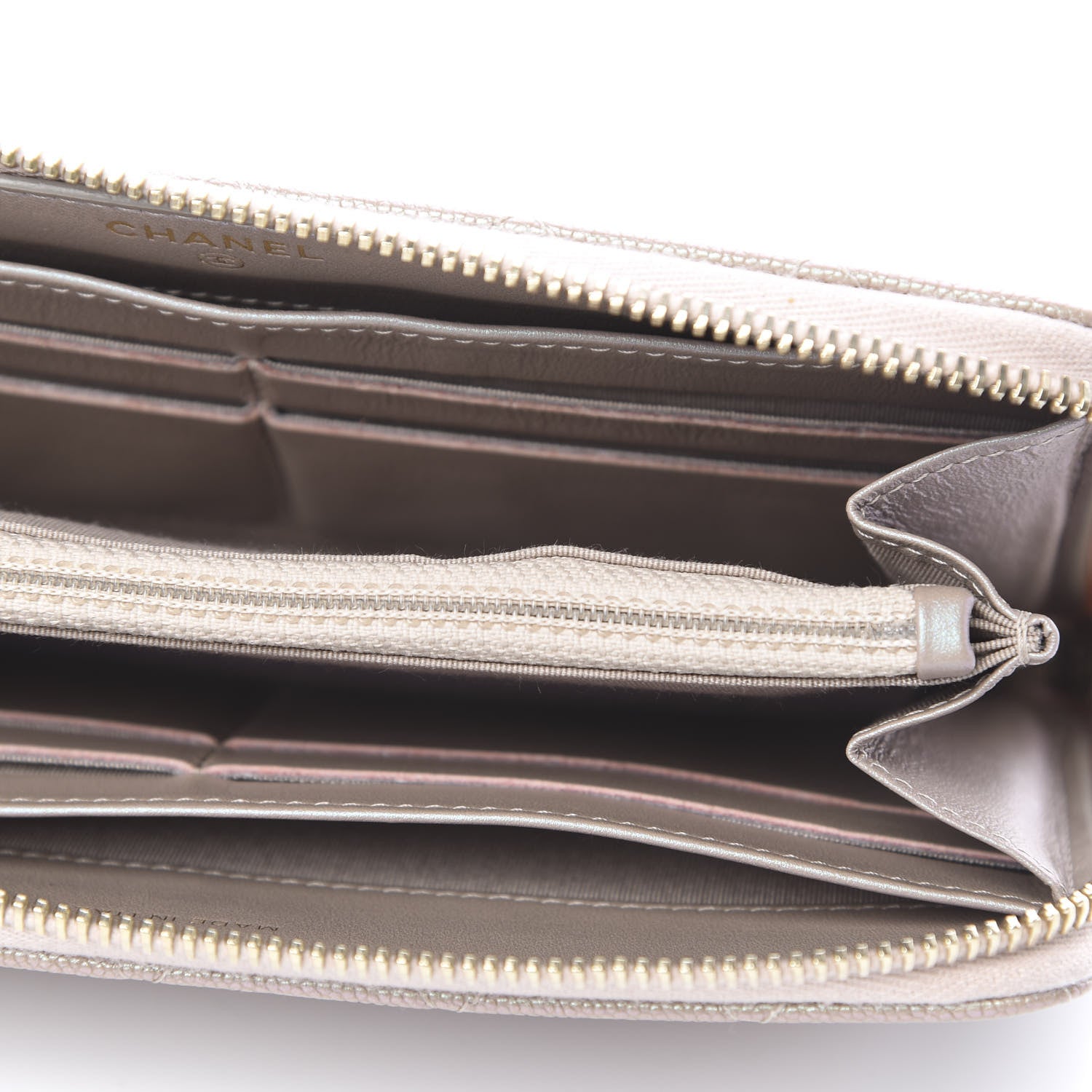 Chanel Iridescent Caviar Quilted Long Zip Around Wallet Beige 10 of 12