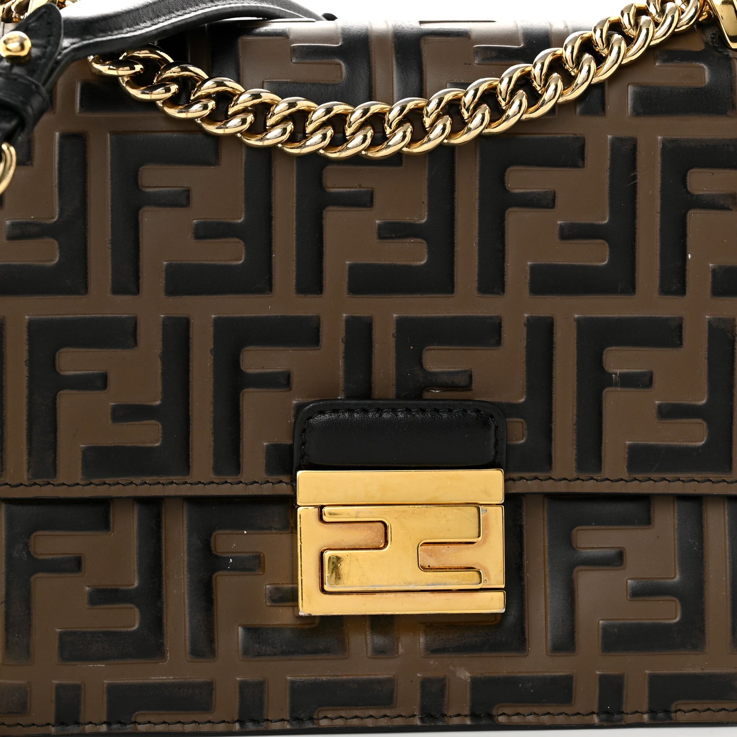 Vitello Liberty Bi-Color FF 1974 Embossed Small Kan U Shoulder Bag Maya Black