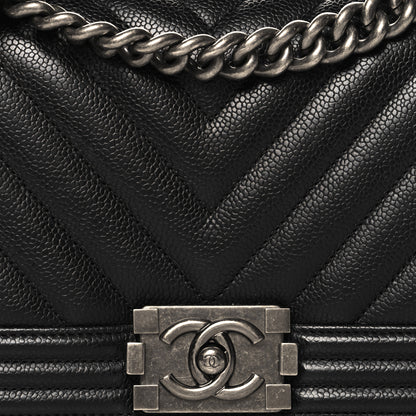 Chanel Caviar Chevron Quilted Medium Boy Flap Black 8 of 11