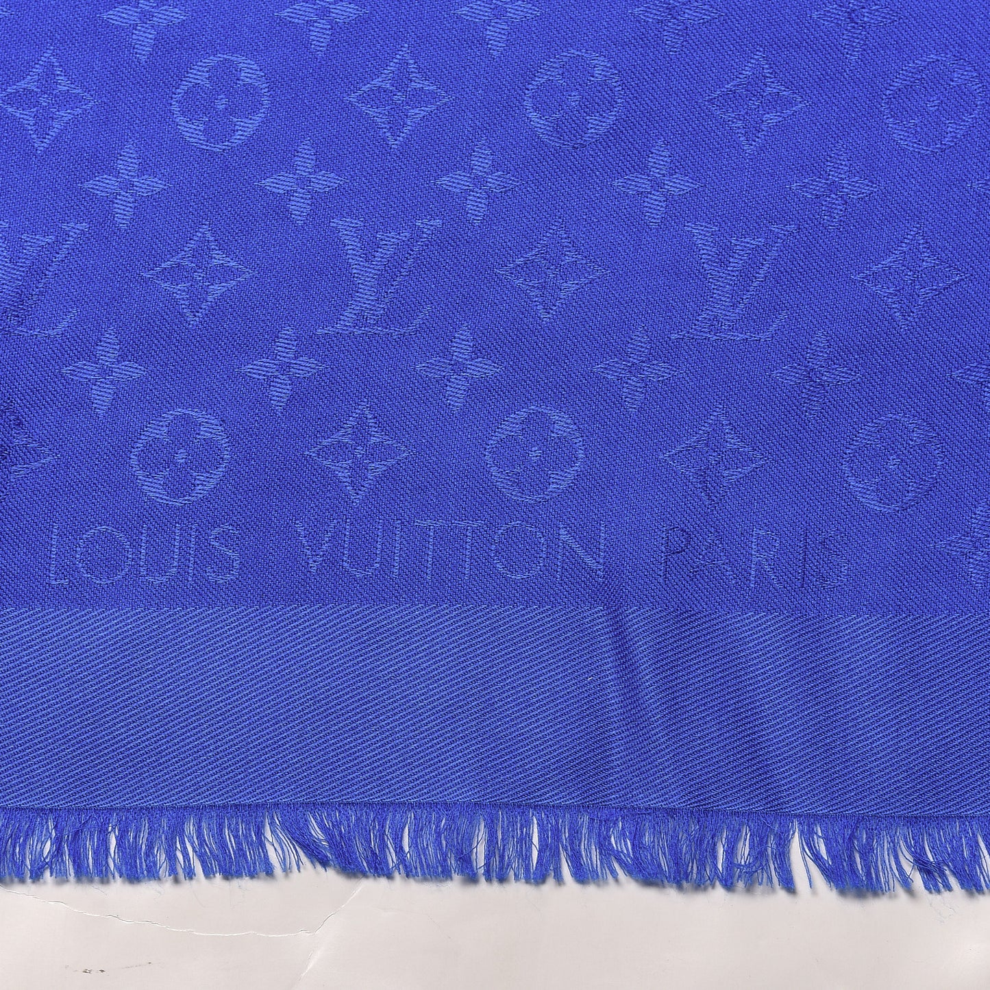 Silk Wool Monogram Shawl Blue