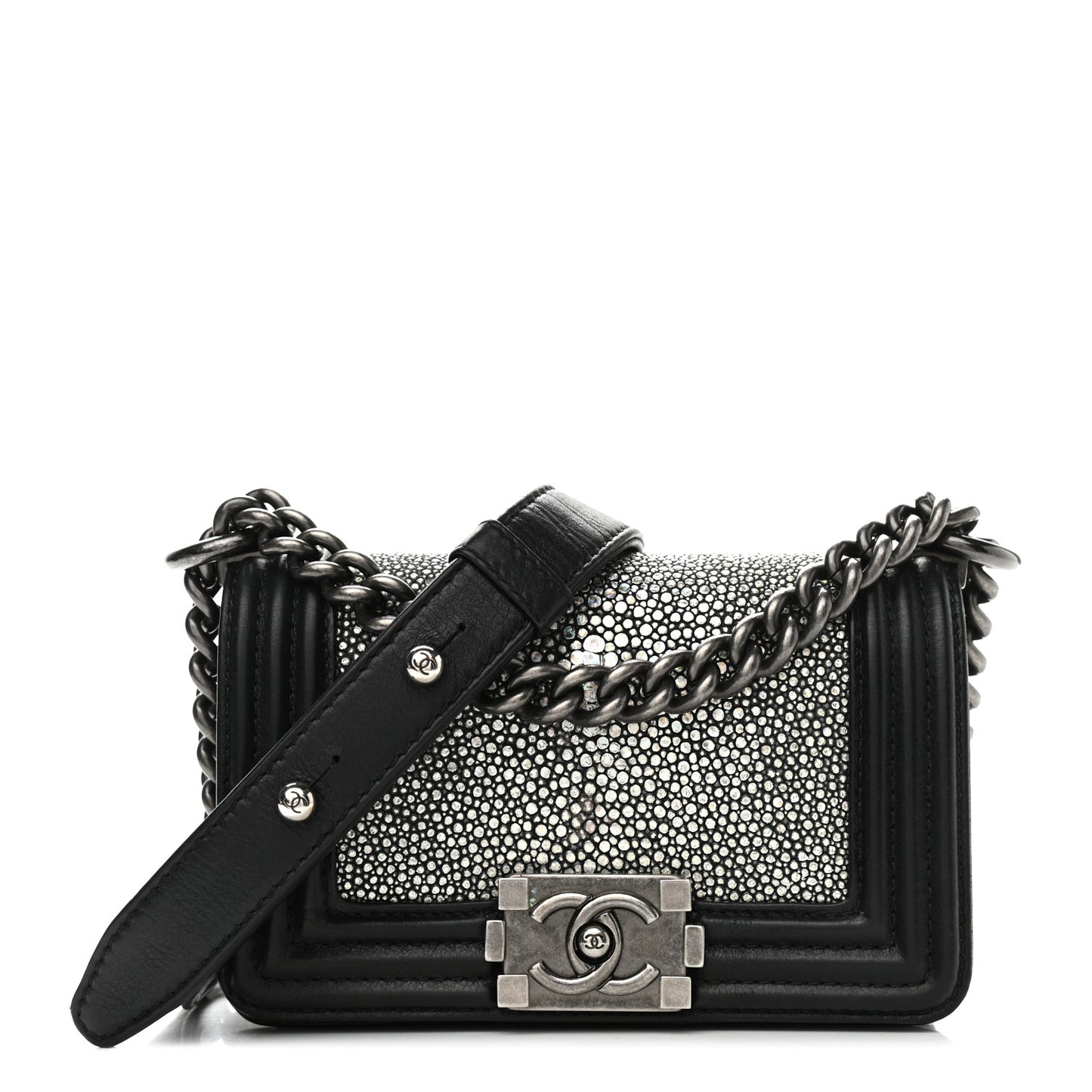 Galuchat Stingray Mini Boy Flap Black Silver