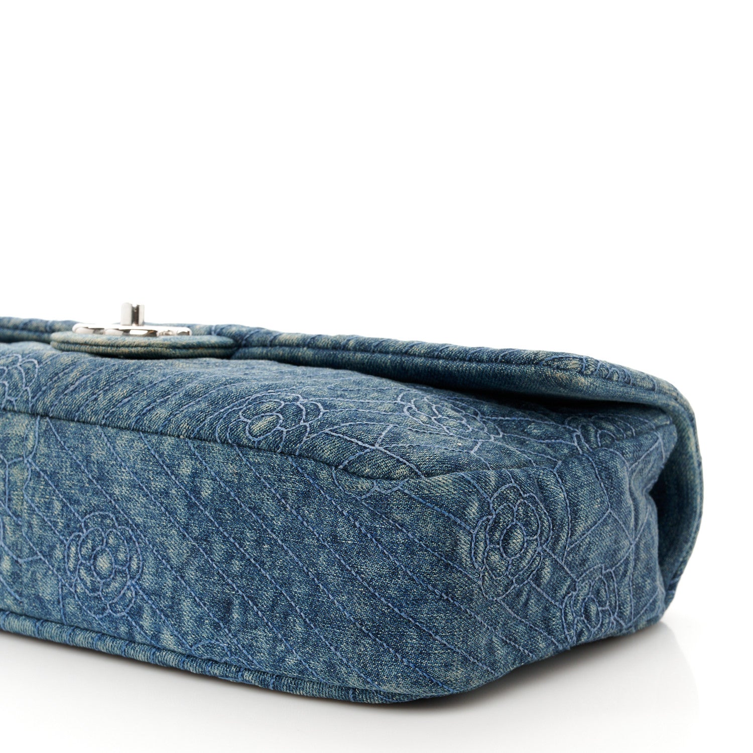 Chanel Denim Quilted Camellia Embroidered Large Flap Blue 11 of 11