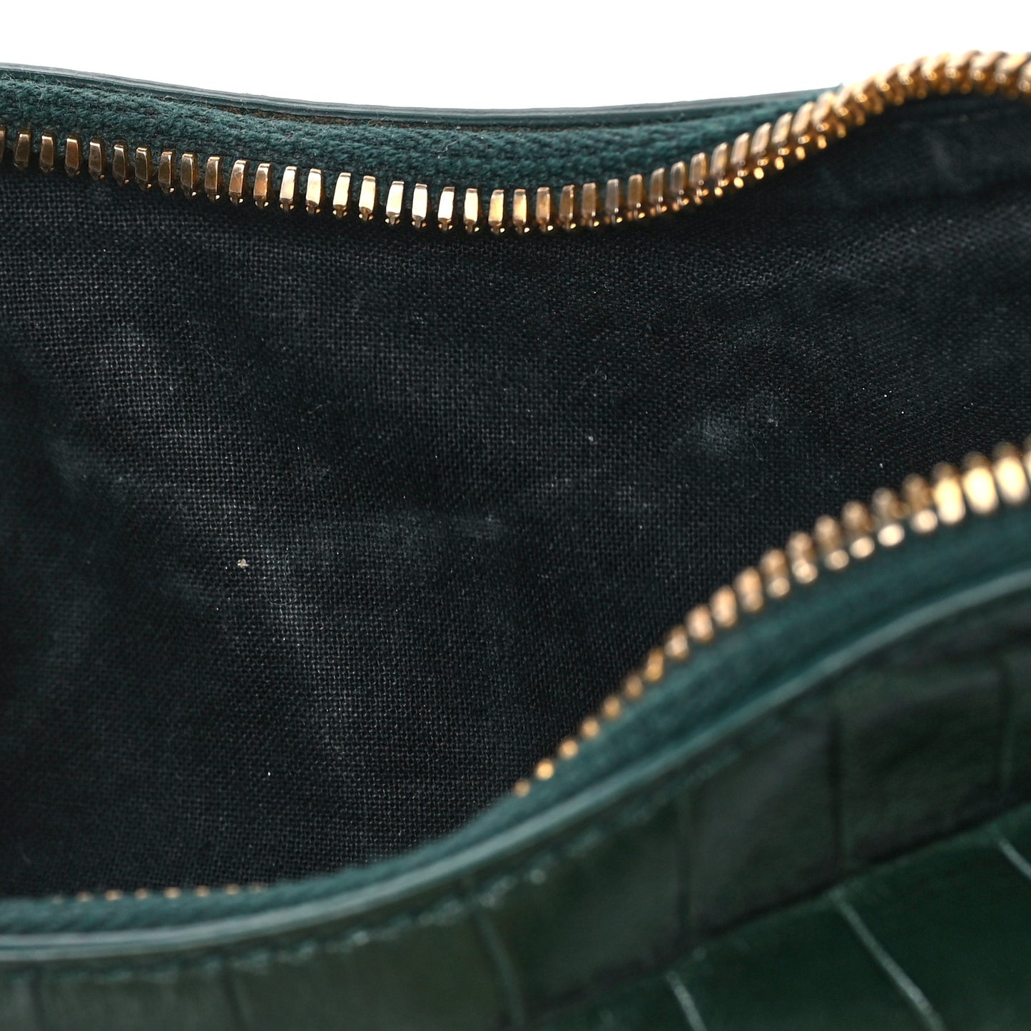 Extra Supple Calfskin Crocodile Embossed Le Cagole Shoulder Bag XS Forest Green