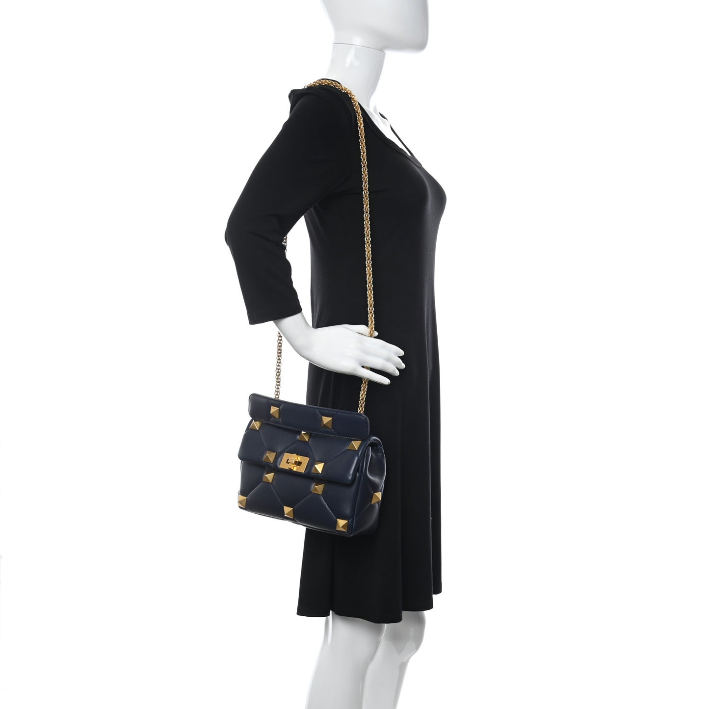 Nappa Medium Roman Stud Shoulder Bag Navy